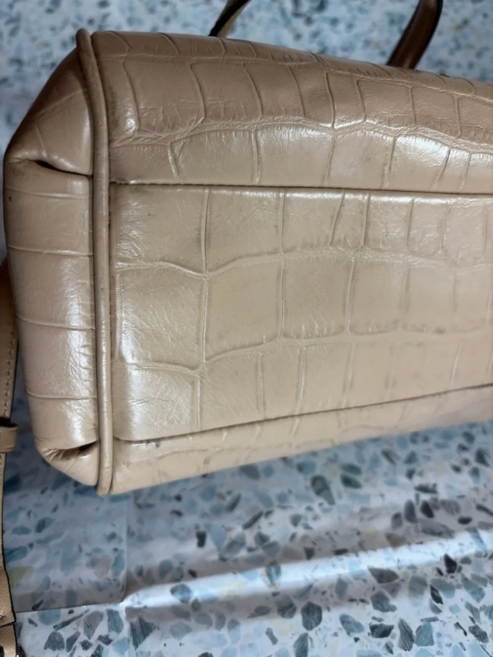 Coach F35231 Beige Croc Embossed Leather Mini Christie Satchel Crossbody